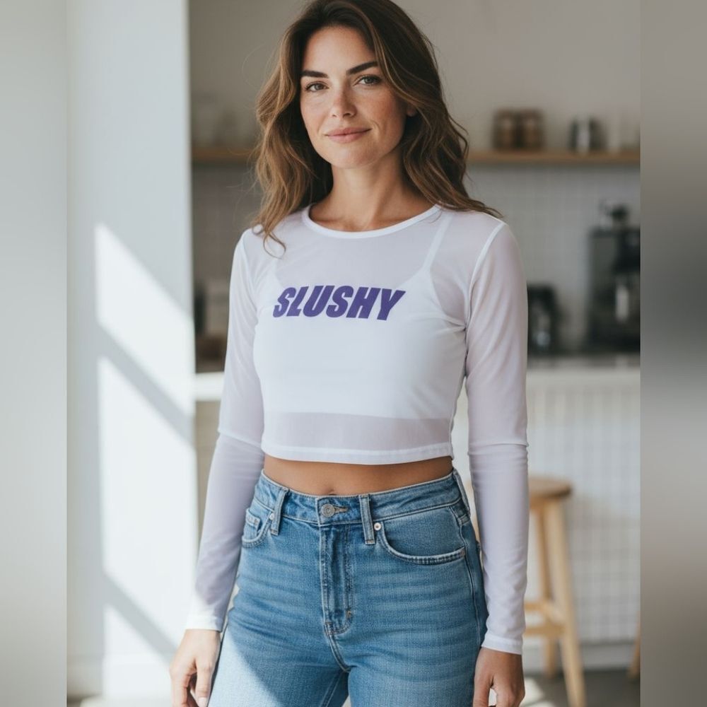 NEW- Lush White and Purple Long Sleeve Crop Tee